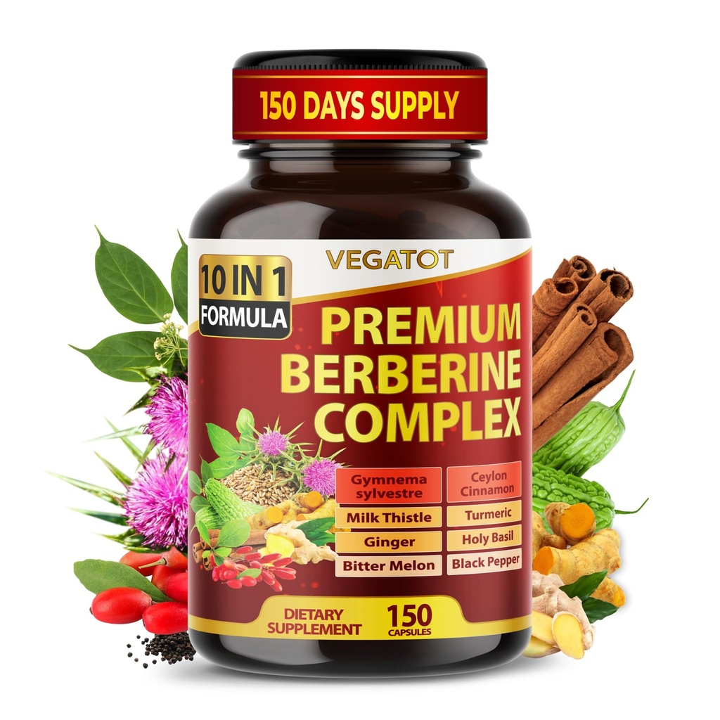 VEGATOT Gluco Savior Berberine 配有锡兰锡桂、Bitter Melon、Gymnema -- -- 支持Imune、心脏健康和胃肠功能 -- -- 在美国制造(150个(一包))