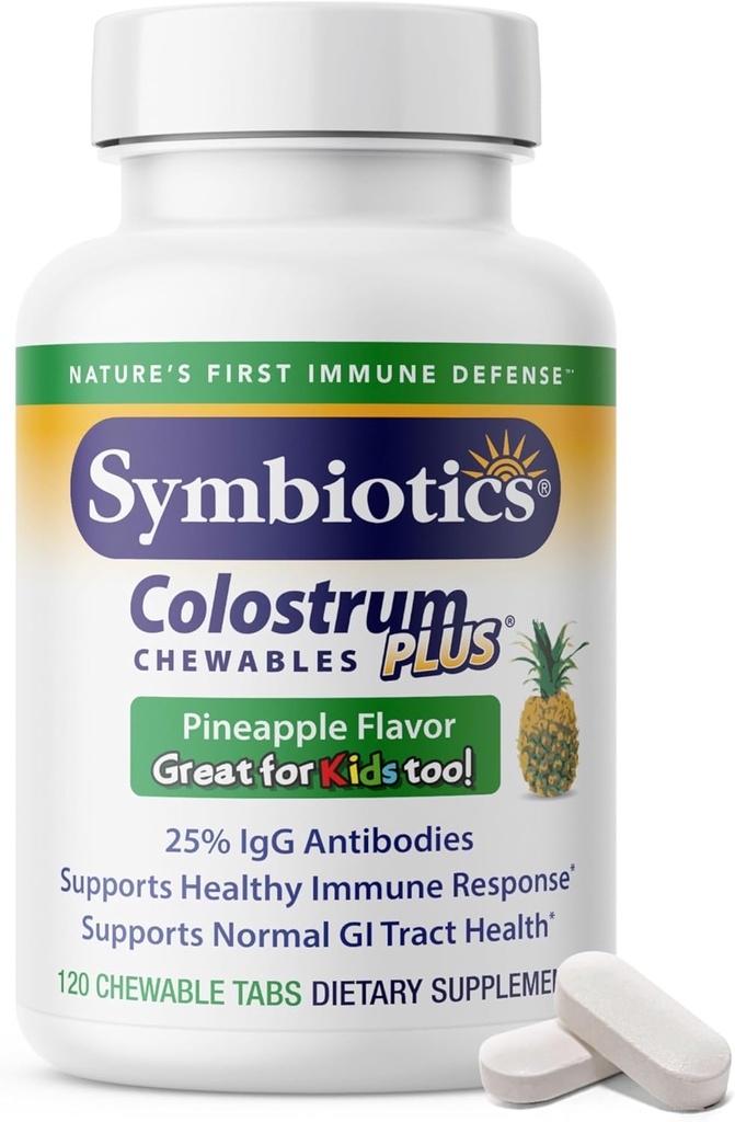 共生素 Colostrum 120ct Chewbles Plus - 成人与儿童豁免支持 - Lactoferrin 补充 & Colostrum 蛋白质 - 支持文摘 & Gut - 25% lgG 抗体, Gluten Free - Pineapple