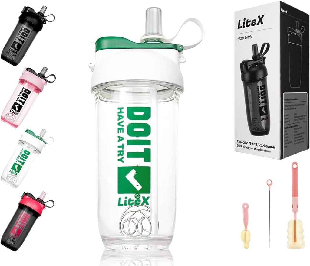 Litex Shaker瓶换蛋白质摇摆,26oz Blender Shaker瓶换做前期工作,Shaker杯配草,BPA免费Tritan Mixer瓶换做蛋白质粉,配有杯刷和指令(白)
