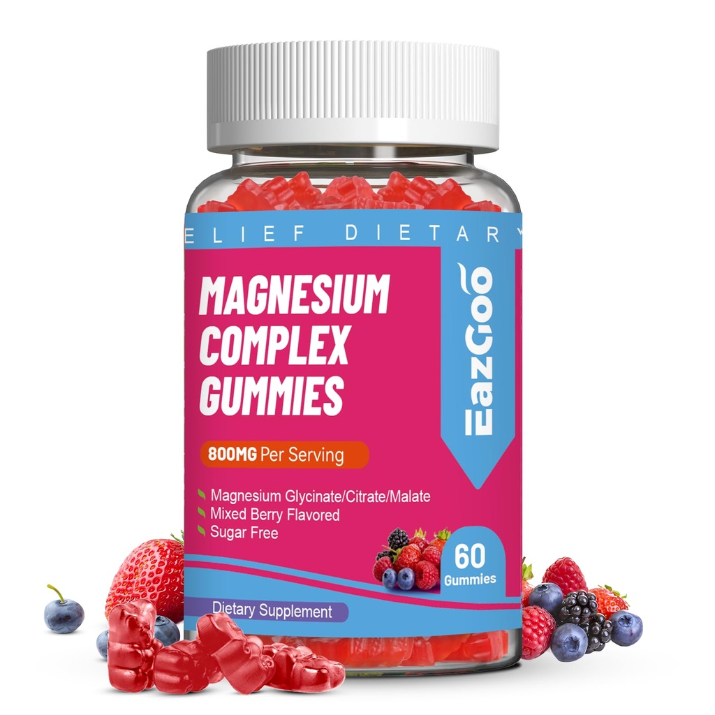 Magnesium Gummies 800mg - Vitamin D3, C, B6, B12 & Zinc Complex with Magnesium Glycinate, Citrate & Malate, Magnesium Complex Gummies for Muscle, Mood & Energy, Vegan 60 Counts