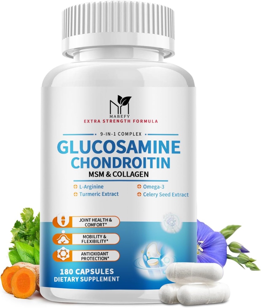 Glucosamine Chondroitin MSM Capsules, Glucosamine 1500mg 与Collagen, Turmeric, 男子联合补编,180 Capsules