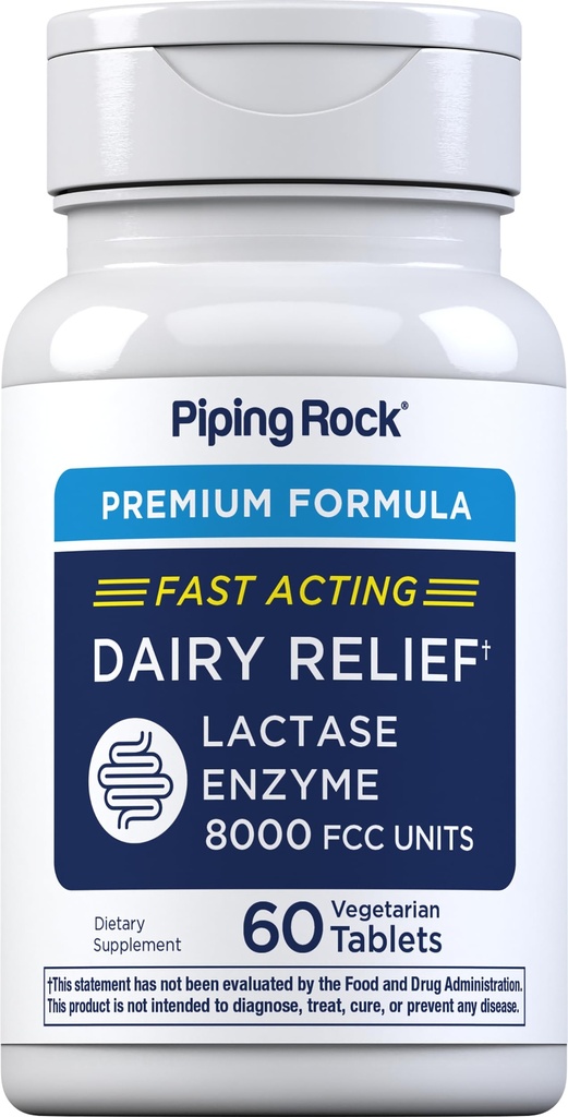 Piping Rock Dairy Relief Pills 8000 FCC QQ快速代理牌匾 60 Counter QQ Lactase Enzyme 补充 QQ Premium Formulatorian, Non-GMO, Gluten Free (英语).