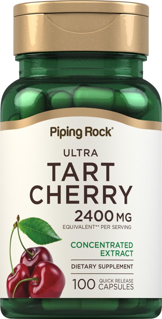 Pipping Rock Tart Cherry Capsules 2400 mg QQ100 Pills 专注汁 提取 QQ Non-GMO, Gluten Free Supplement (英语).