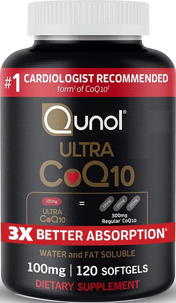 Qunol Ultra CoQ10 100mg, 3x更好的吸收, 专利水和脂肪可溶性自然补充形式 Coenzyme Q10, 抗氧化剂促进心脏健康, 120 Count Softgel