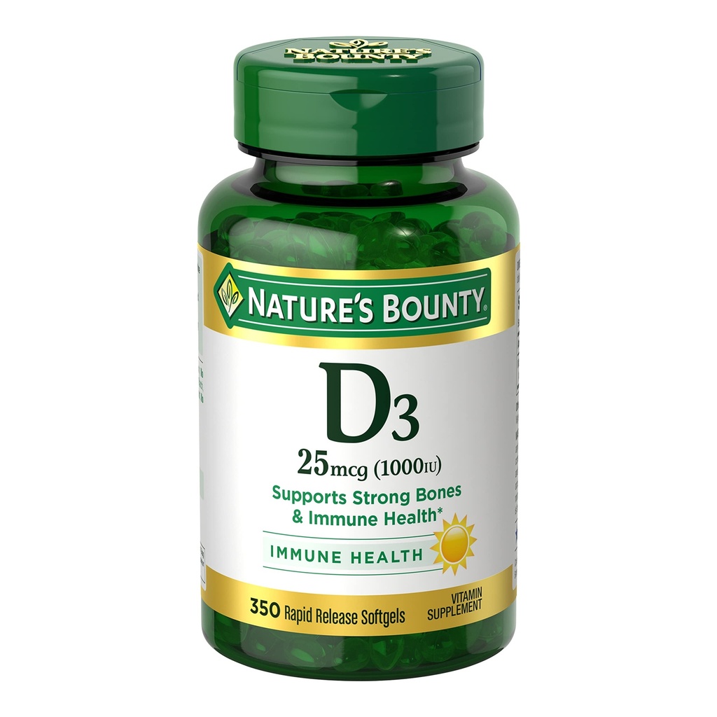 (原始内容存档于2018-09-26). Nature's Boundy Vitamin D3 1000 IU Softgels, Imune Supports, 推广健康骨骼, 1 Softgel/日, Gluten Free, 350 Count