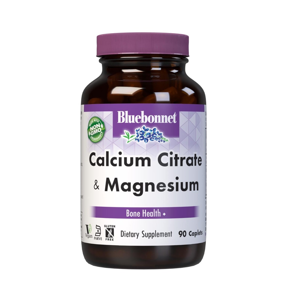 BlueBonnet Calcium Citrate Plus Magnesium Caplets, 90 计数器