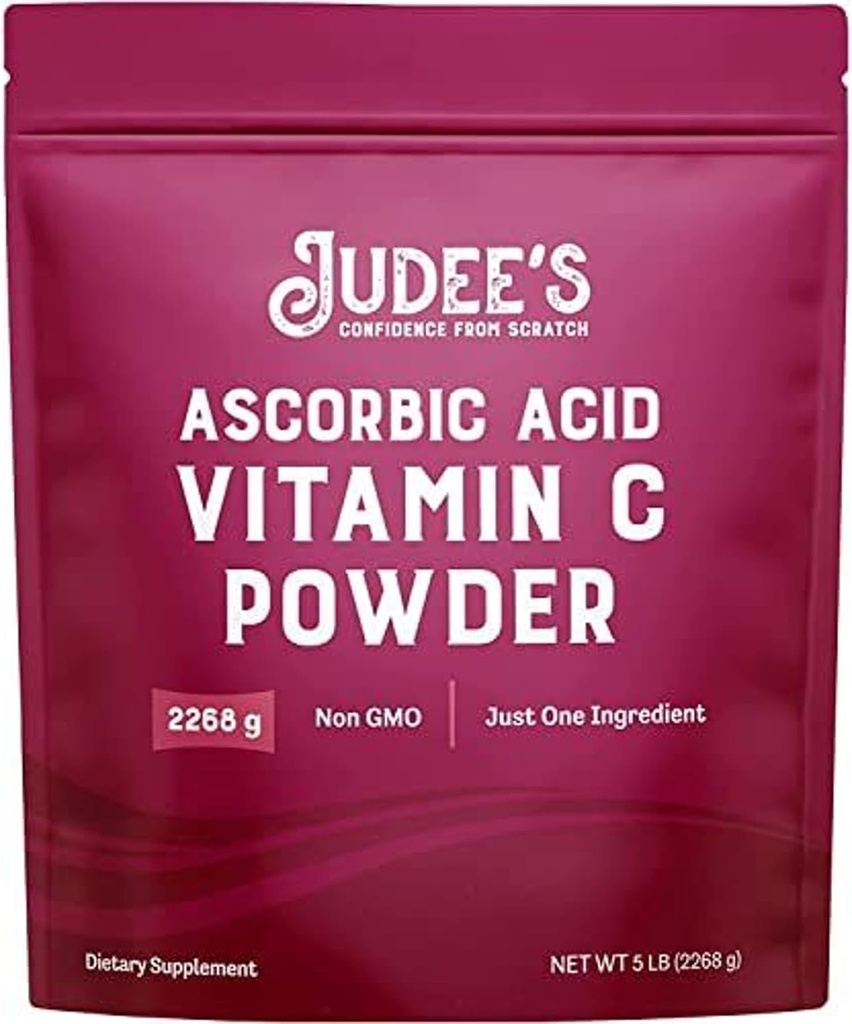 Jude的纯维生素5 lb - 100%的非GMO、无葡萄糖和无果糖(L - Ascorbic Acid) - 免疫支持和抗氧化剂补充剂 - 无充料 - 用于化妆品和保鲜食品