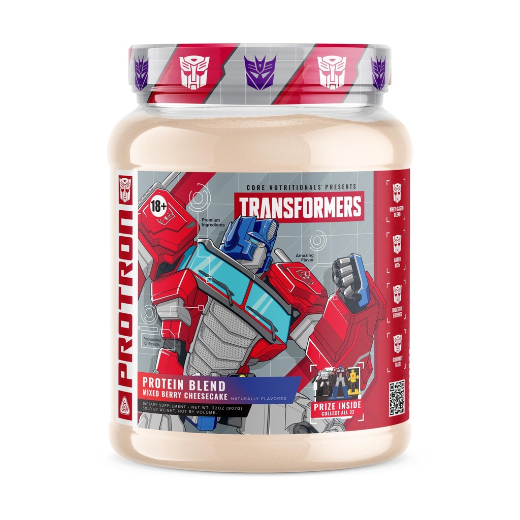 核心营养素转化器 Protron 蛋白素 | Whey + casein Blend | MCTs 和 消化酶 | 25g 蛋白素 | 内部自由奖 - Optimus Prime | 2 磅(混合莓芝士蛋糕)