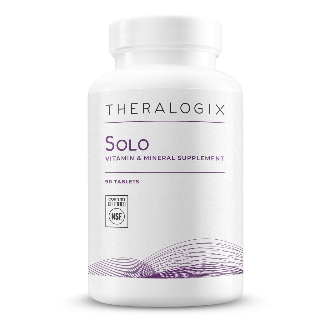 Theralogix Solo 多维特敏和多米内尔补充品 无铁 - 90天供应 - 无铁 - 多维特敏 - 支持女性和男性 - 维生素D3,维生素C和B - 维生素NSF认证 - 90片