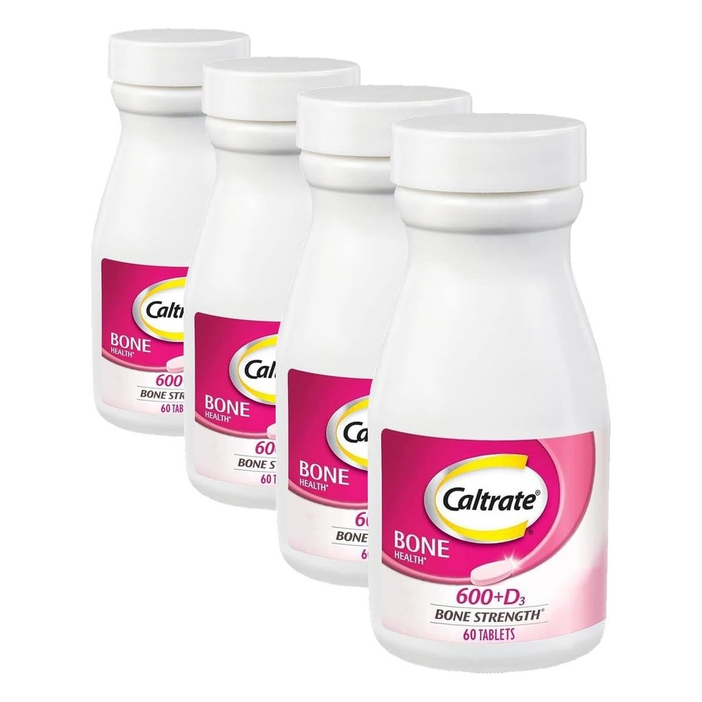 Caltrat 600 Plus D3 Calcium and Vitamin D 补充药片,成人骨健康补充药 - 60 Counters (Pack of 4)
