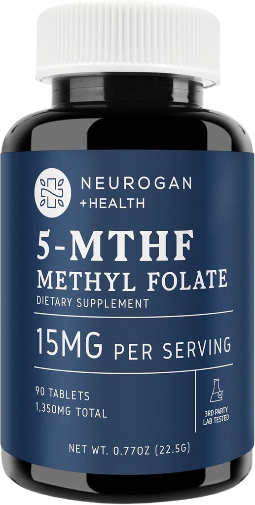 Neurogan L-5-MTHF 甲基泡沫补充剂,15毫克 - 活性叶酸-Vegan,无葡萄糖和无葡萄糖-支持认知、心血管和混合健康-美国制造,90天供应