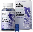 野生和有机脑支持Gummys - Focus 补充w/Ashwagandha Root,维生素B12,Ginkgo Biloba, Bacopa - Vegan Chews for Clarty and Licourity - 60 Brain Gummys