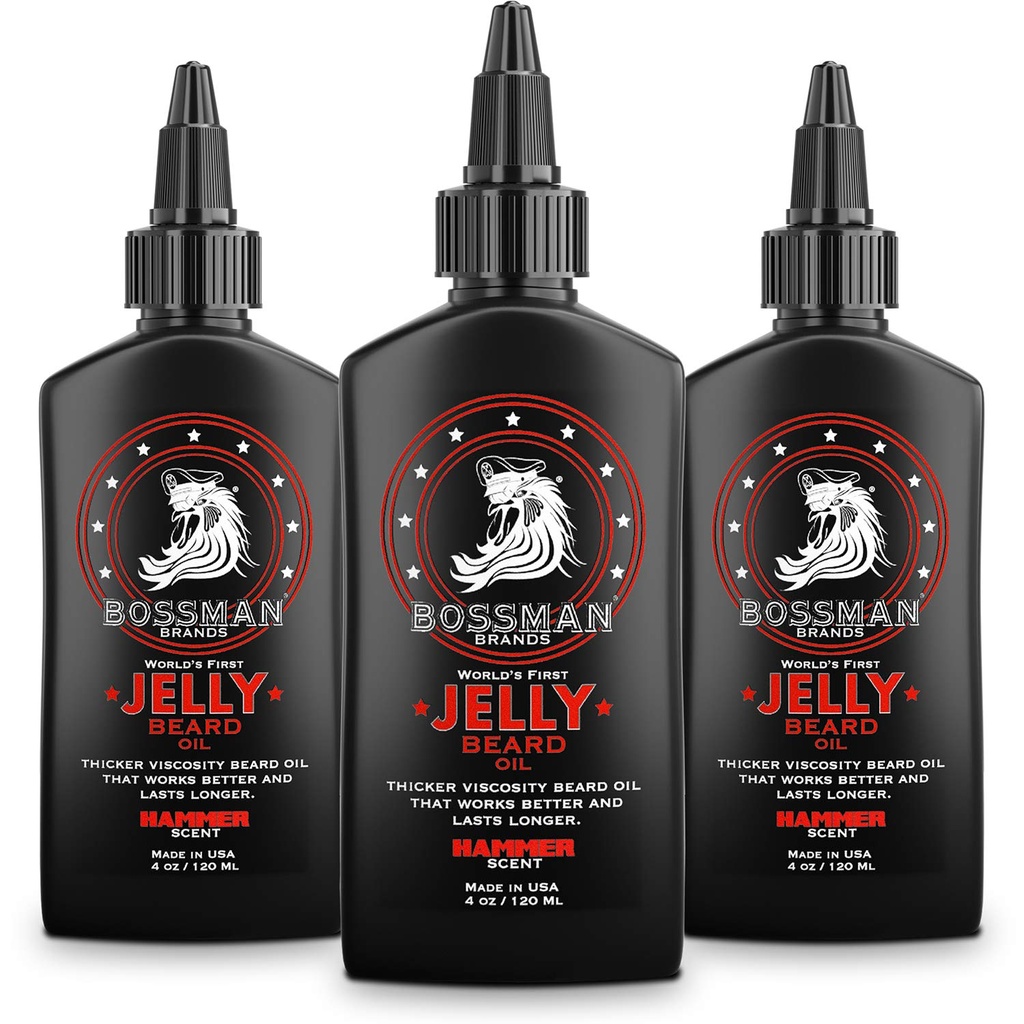 Bossman Jelly Beard Oil for Men - 3 Pack (共12 oz, Hammer Scent) - Softens, Moisturizes & 条件与天然成份