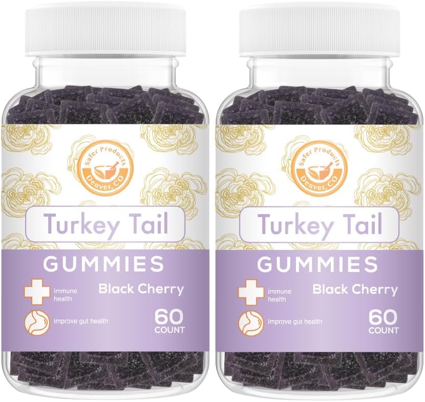 土耳其 Tail Mushroom Gummys - 可以支持Immune健康和Gut Microbiome - 黑樱桃 Flavor - Vegan, Non-GMO, Gluten-Free, Gelatin Free - 120 伯爵