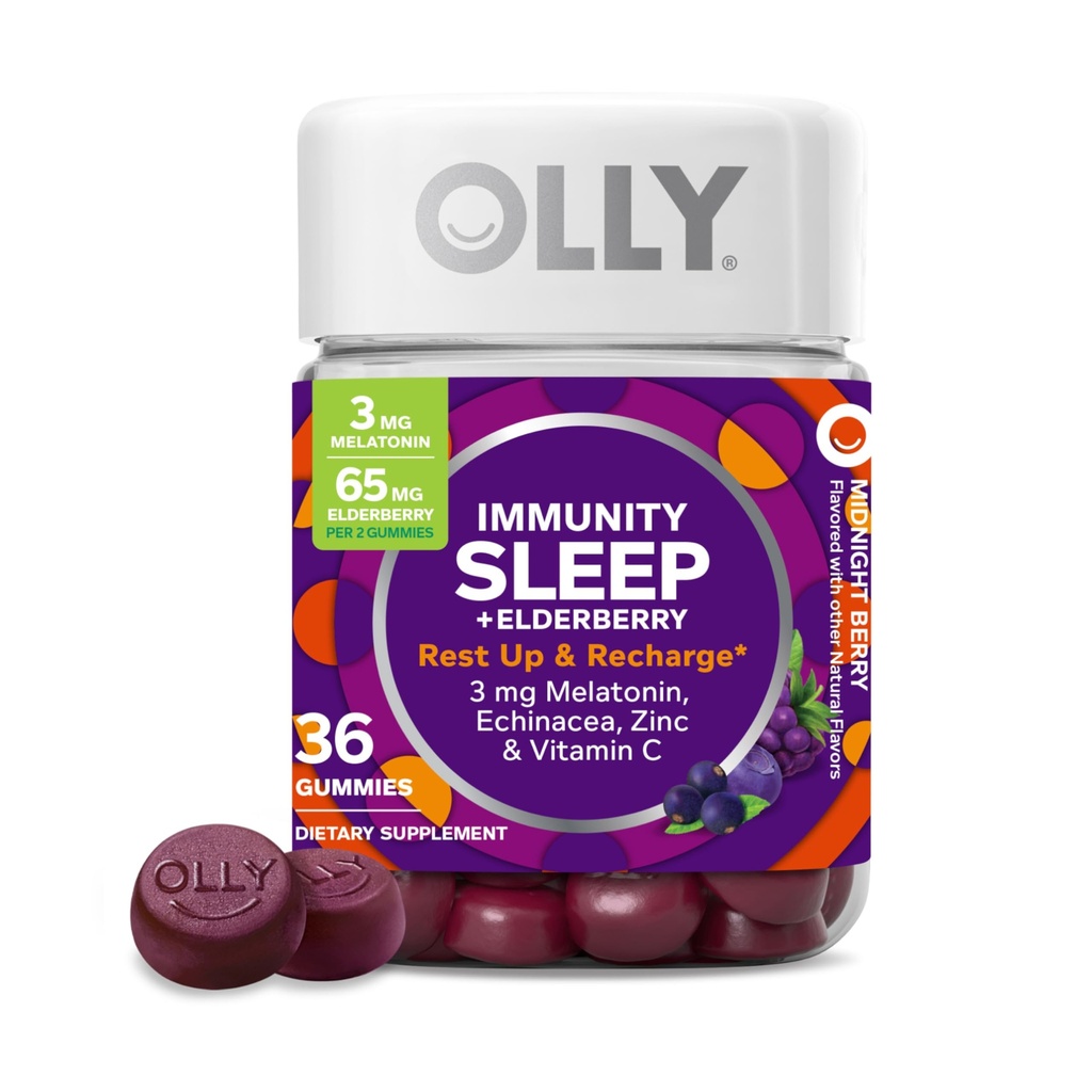 OLLY 睡眠豁免 Melatonin Gummy,维生素C,锌,Echinacea, 3mg Melatonin, Immune and Sleep Support, Berry - 36