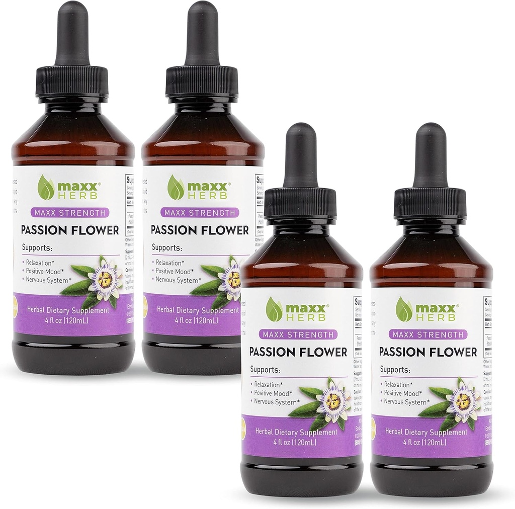 Maxx Herb Passion Flower Flower Passion Flower Liquid Abs between than Capsules, for Relax and Relief, Freedom - 4 bottles, 4 Oz Each (240 services) (美国英语).
