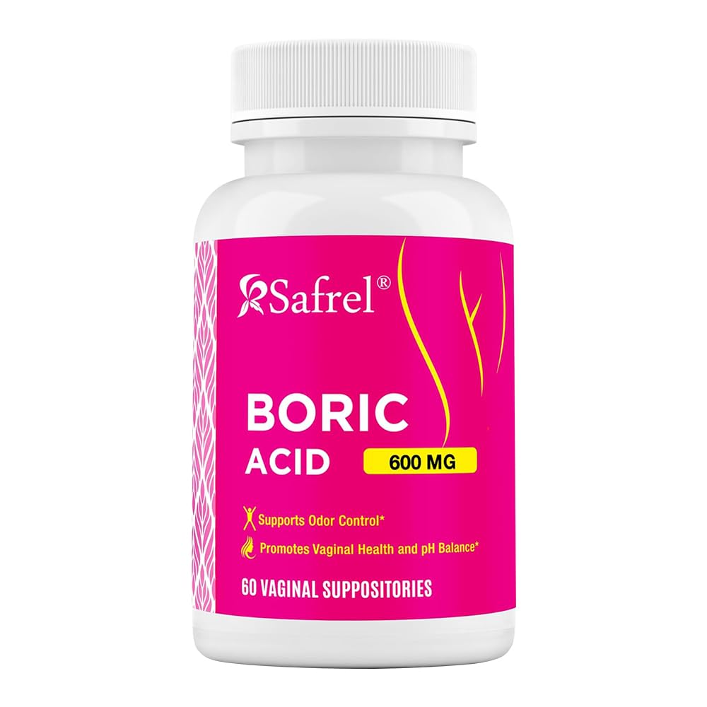 Safrel Boric Acid Vaginal Supposities - 60 Counter (1-Pack) - 100%纯美-Made,支持亲密和阴道健康,pH平衡,臭味控制 - 妇女的健康基本性