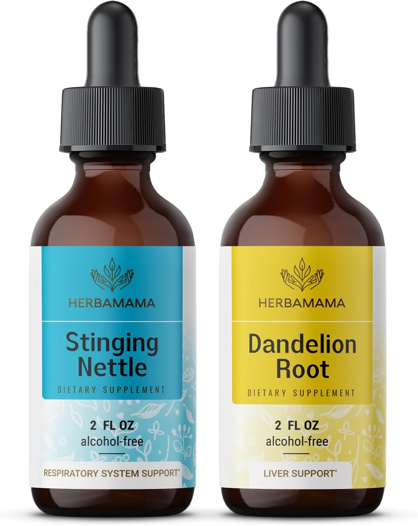 HERBAMAMA 草药液滴(Kit) - Stinging Nettle & Dandelion 根纹2 fl oz - Vegan, Non-GMO,糖和无酒精 - 2 包