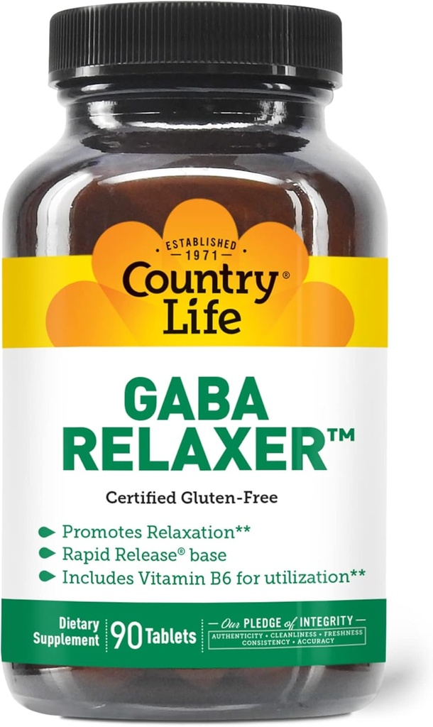 乡村生活 GABA Relaxer — 90 平板电脑 QQ 快速释放公式 放松,压力和睡眠支持 QQ 与 GABA, 氨基酸和B维生素 QQ 认证 Vegan, Gluten Free, 非GMO