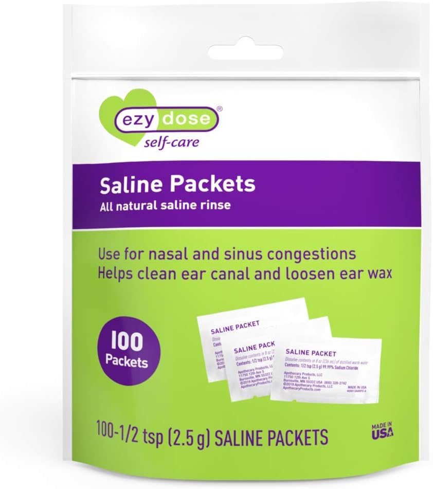 EZY DOSE Saline Nasal Rinse Packets,个人包装 Sinus Refill Packets, Nasal Relief, 100 Counter, Made in The United States