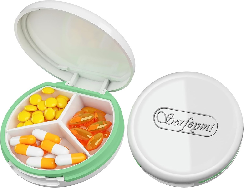 Serfeymi小药盒 - 3 Portable Pill Box for Purse Pocket, Compact mini Travel Pill case - 适合医药,维生素,鱼油,补充品 - White(洛戈)