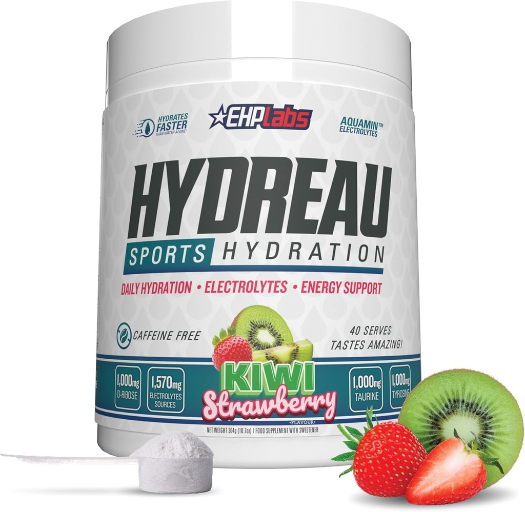 EHP Labs Hydreau 电解石 无糖粉 - 耐力和能量的水化粉 - 男女电解石 - 无糖电解石 - 基维草莓(40种服务)
