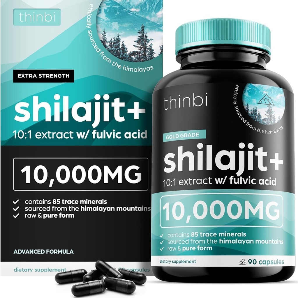 Thinbi Pure Himalayan Shilajit 含有富尔维奇酸和跟踪矿物的有机盖-90个计数
