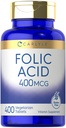 卡莱尔叶酸400 mcg → 400 片 → 蔬菜,非GMO, Gluten 免费补充