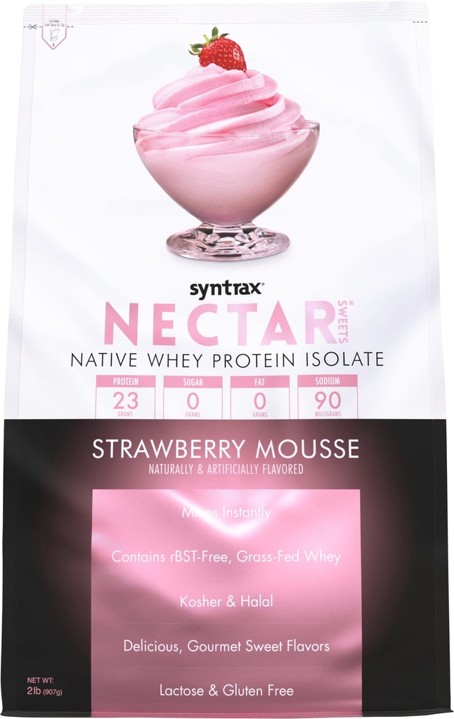 合成营养 Nectar Sweets, 100% Whey 隔离蛋白粉,草莓穆斯, 2磅