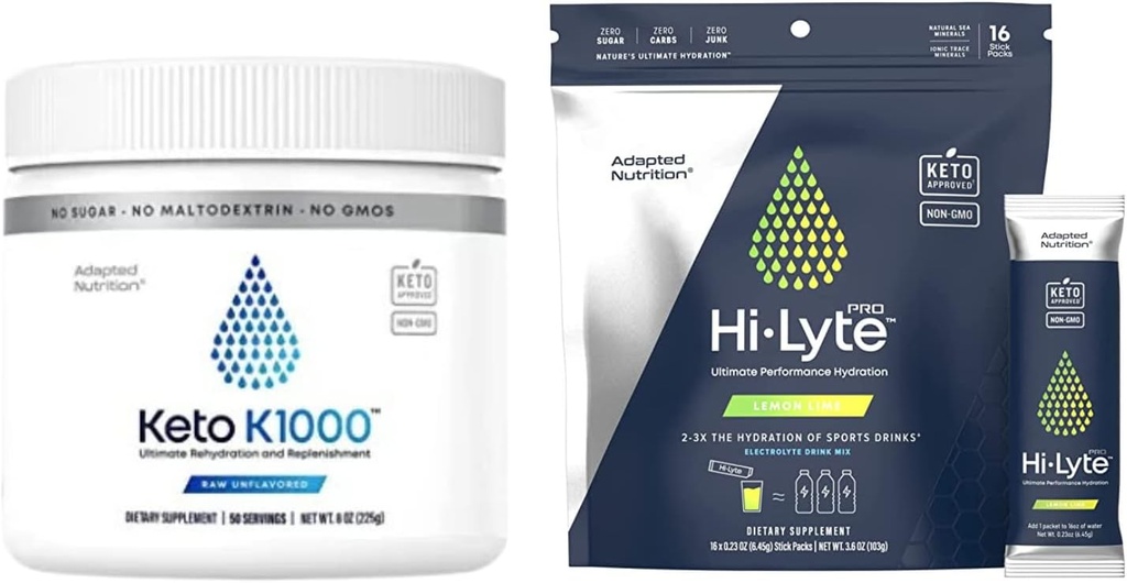 Hi-Lyte Keto K1000 Electrolyte Powder 水利补充饮料 Mix → Raw Mineral Flavor, No Stevia → 50 services + Plus Pro水利包,16个人饮料包 → 柠檬液