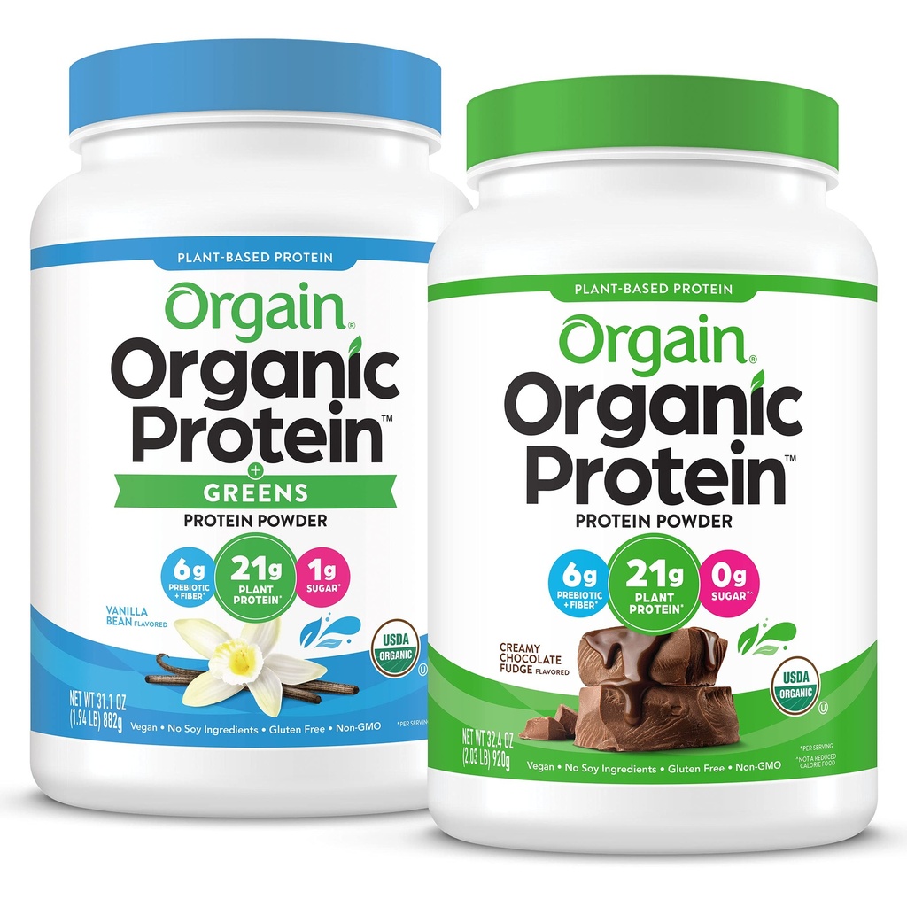 Orgain 有机维冈蛋白粉 + Greens, 香草豆 - 21g 植物基蛋白, Gluten Free, 乳制品自由, 乳制品自由, 乳糖自由, 豆类自由, 无糖添加, 无糖添加, 配有铁和营养素促进古特健康 - 1.94lb → Orgain 有机维冈蛋白粉, Creamy Cocolican Fudge - 21g 植物基蛋白, Gluten Free, 乳制品自由, 乳糖自由, 豆类自由, 无糖添加, Kosher, For Smoliies & Shakes - 2.03lb