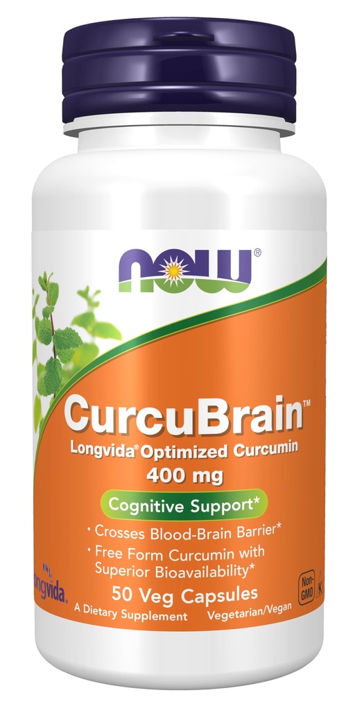 NOW 补编,CurcuBrainTM 400 mg 配有 Longvida® 优化曲霉素,50 Veg Capsules
