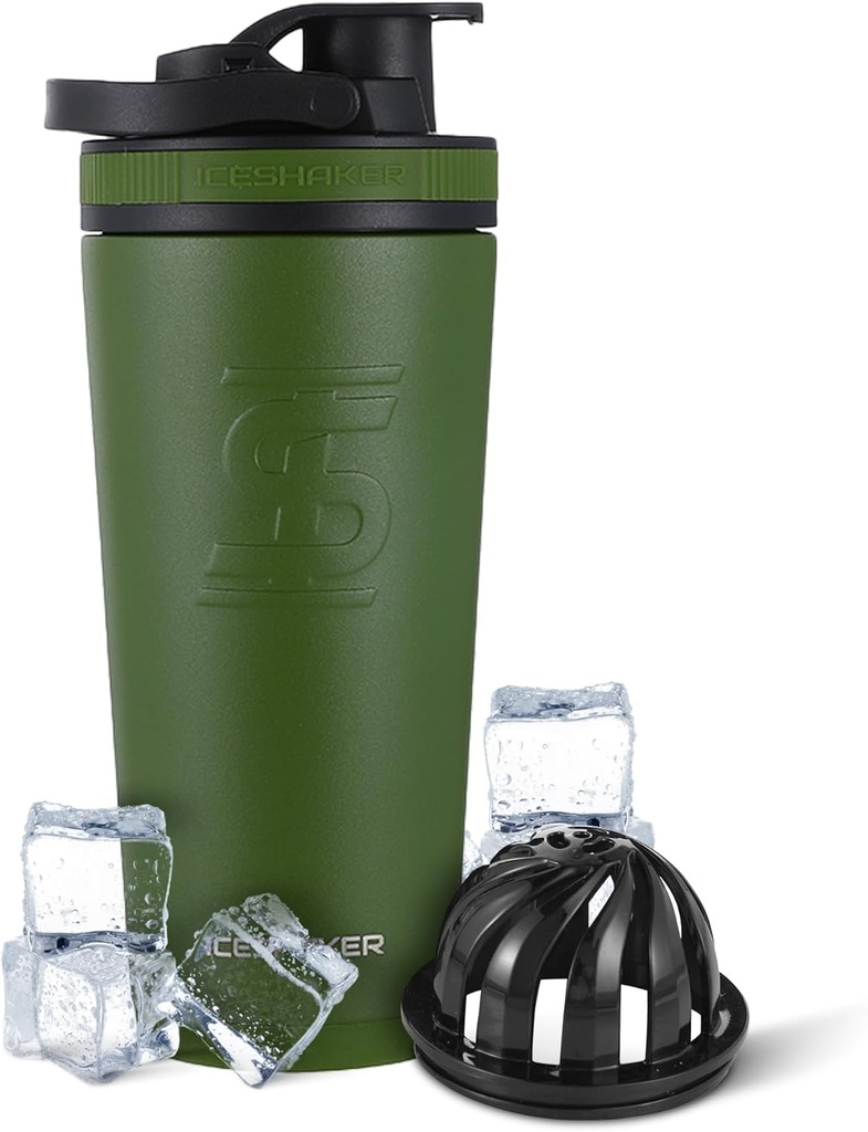 冰沙克 隔热无色钢沙克瓶 26oz 绿色 30+小时冷 与Twist-on Agitator 的隔热杯 | Odor-Free瓶 蛋白质沙克 水 滑块 鸡尾酒