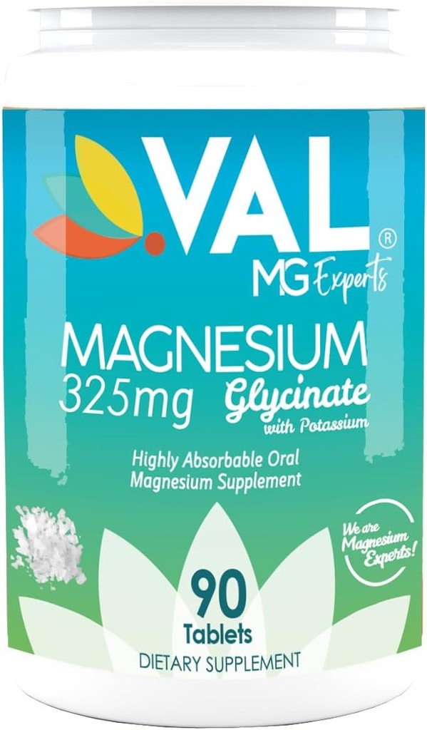 VAL 甘化镁 325 mg 配有 B6 和 钾 → 高吸收 → 压力缓解和肌肉放松 → 非 GMO, Gluten-free → 90 片
