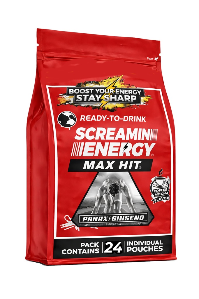 Screamin Energy Max Hit - Energy Shots Extra Powers with Ginseng & Cafeine - 100% B-1, B-2, B-3, B-6, B-7和B12 Coffee Mocha, 24 Counter (英语).