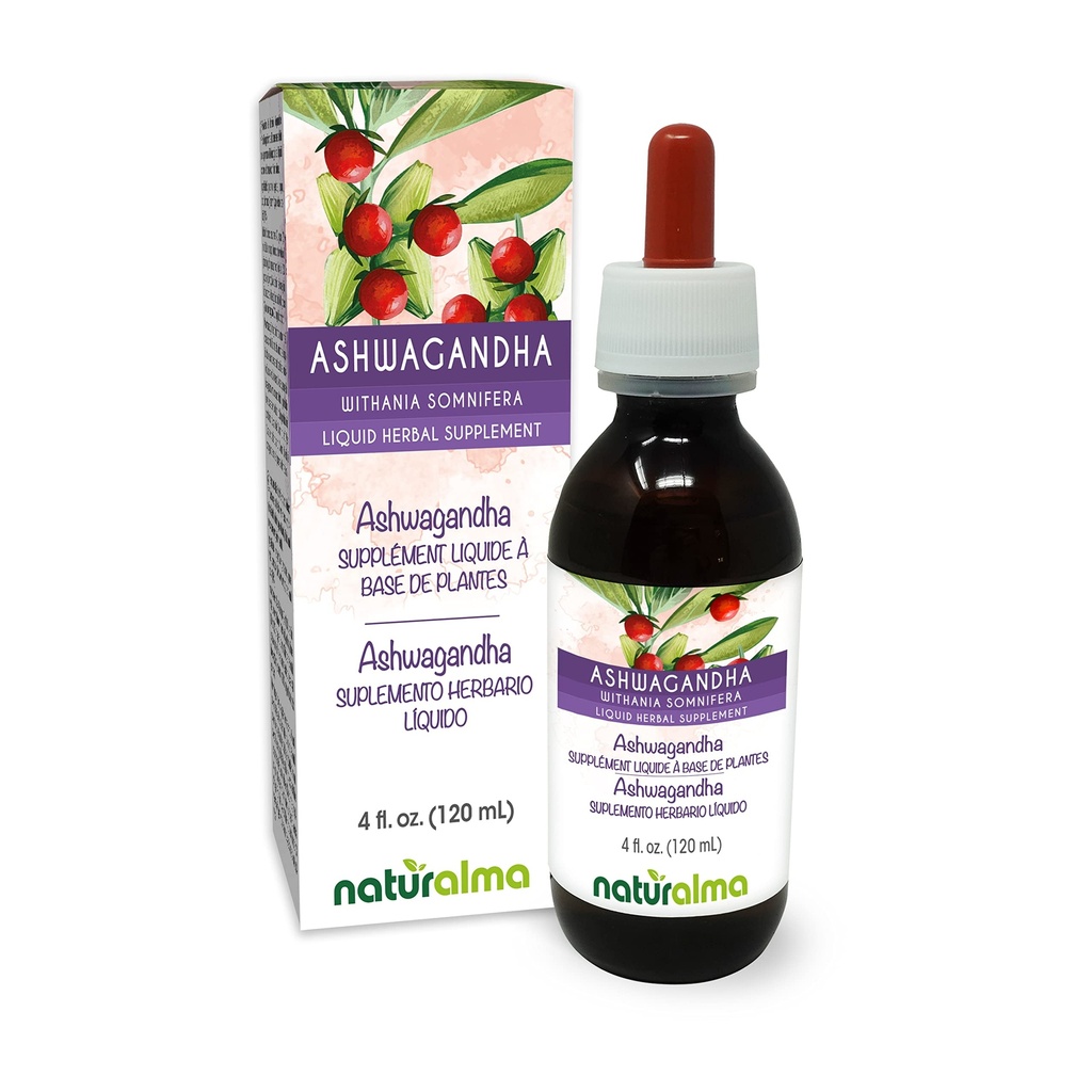 Naturalma Ashwagandha (Wisania somnifera) 根无酒精小叮当 - 4 fl oz 滴水液提取 - 草药补充 - Vegan