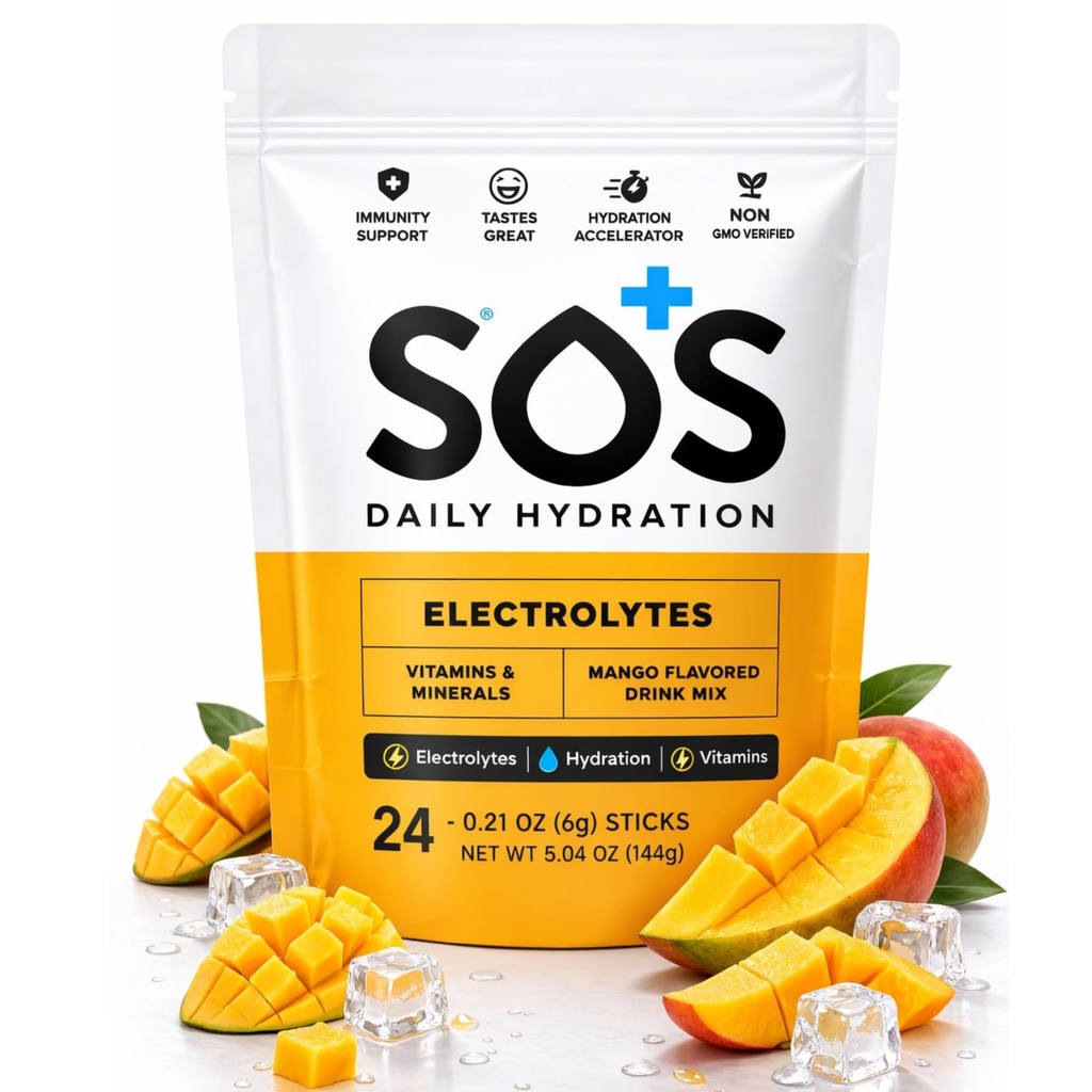 SOS 水解 电解 火药 饮料 混合 24 服务 基本维生素 低糖 Keto-Friendly | 芒果