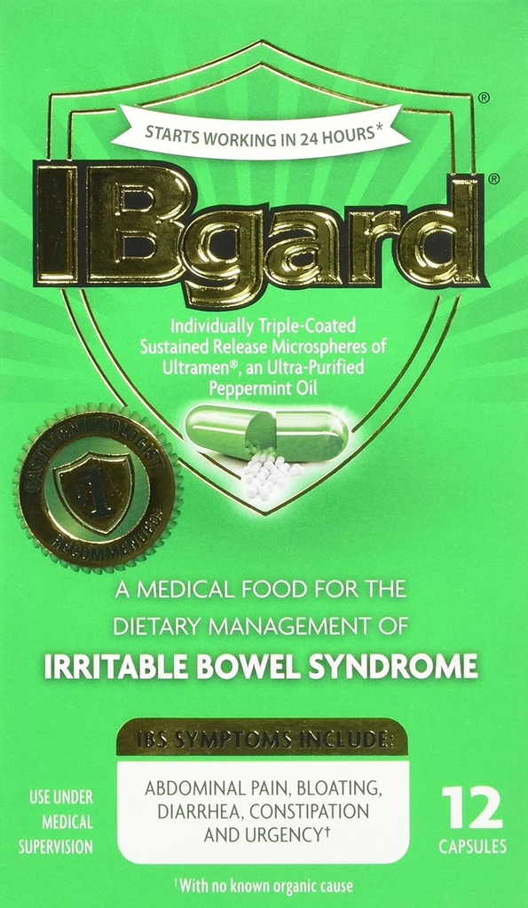 IBGARD 刺激性鲍尔综合症(IBS) 减压气 12 Capsules 小盒 90mg 超纯化辣椒薄荷油