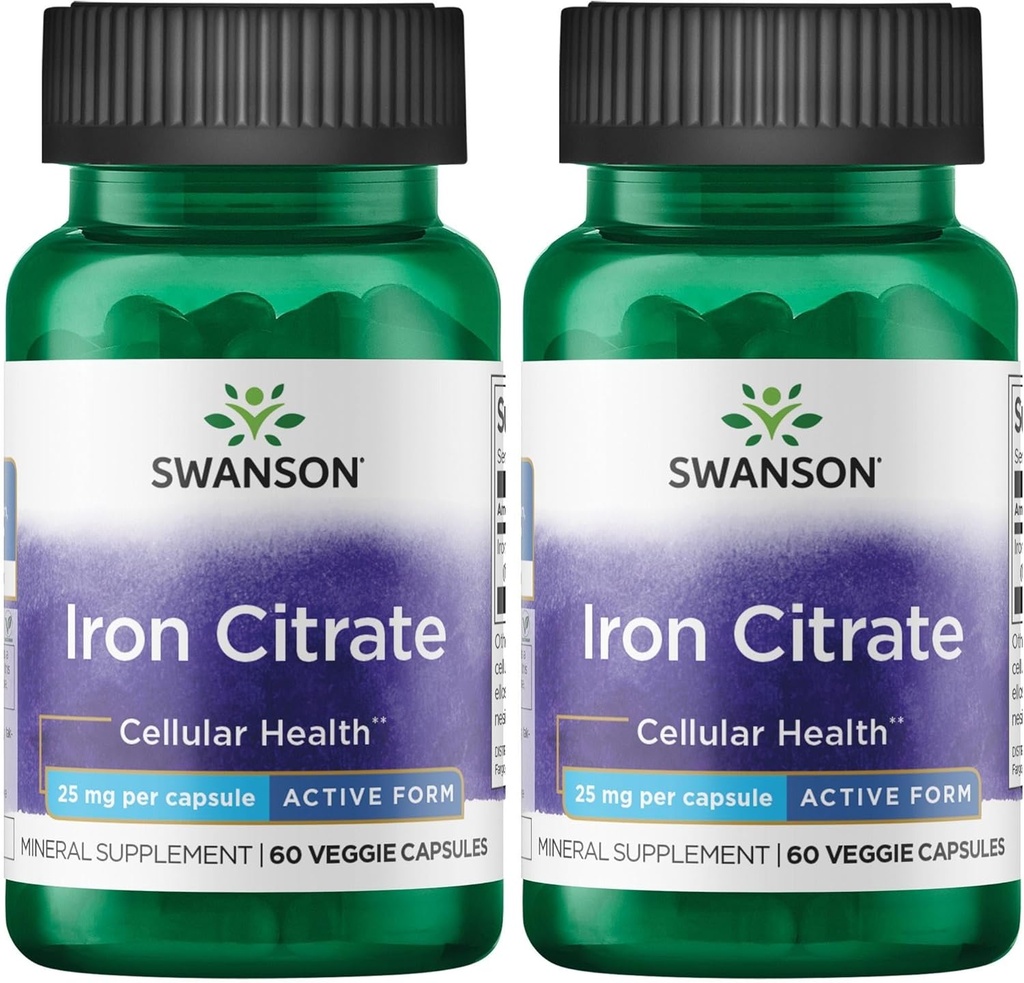 Swanson 铁计算法 25 毫克 60 Veg Capsules (2 Pack)