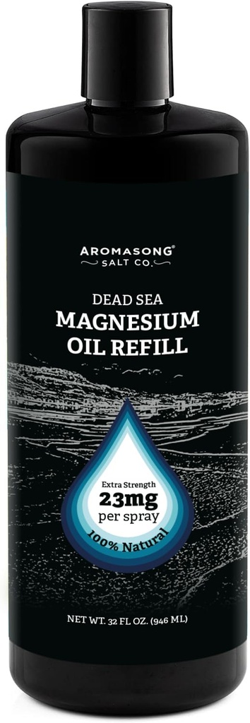 Aromasong Magnesium Spray - 额外力量(每颗Spritz中23毫克) 32 Oz Refill Bottle, Natural and Pure Magnesium Oil Spray - 在美国制造 - 用于腿部不适和促进平静睡眠