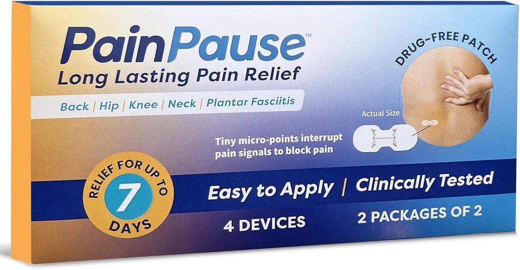 长期疼痛救济 -- -- 回、Hip、膝盖、Neck、Plantar Fasciitis等 -- -- 最多7天的救济,临床测试,2个邮袋中的4个设备