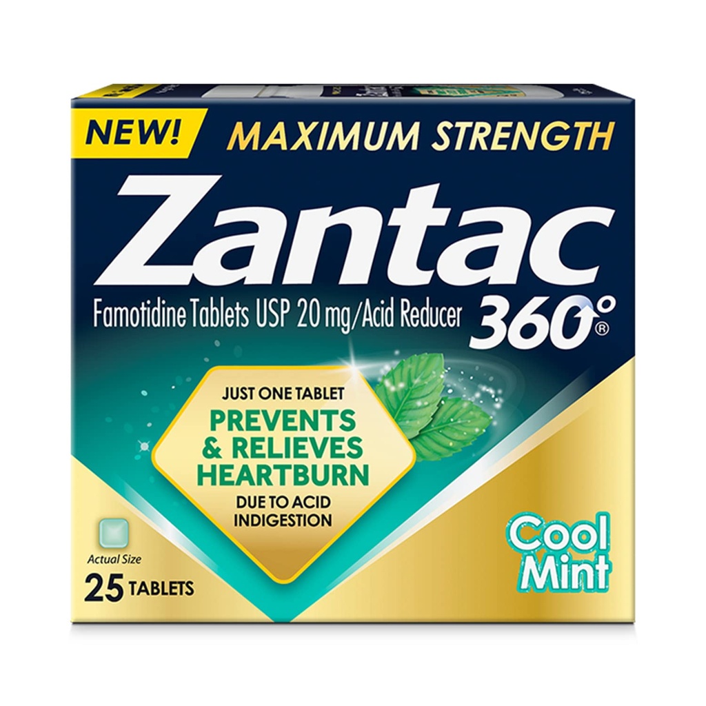 Zantac 360 最大强度, 凉薄荷, 25 个计数, 心脏烧伤预防和救济, 20 mg 片式