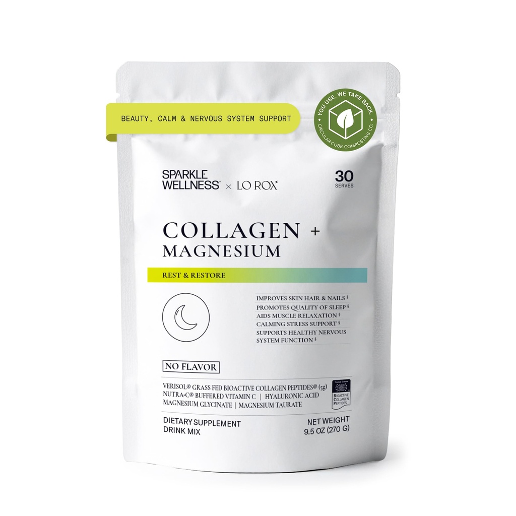 Collagen Magnesium Rest + respiration (No Flavor) [30 Services] ^ VERISOL 生物活性 Collagen Peptides, Glycnate 镁和陶拉提盐 → Lauren Roxburgh Rest + Respiration → 冷静的夜美人常规