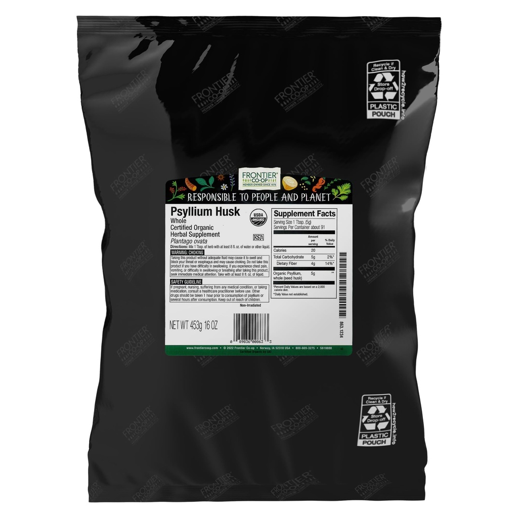 Frontial Co-op 有机lium Husk 1lb - 全yl Husk,有机  & Kosher - Psyllium Husk Fiber for Baking, Psyllium 营养增殖, Psyllium Husk Power Bulk
