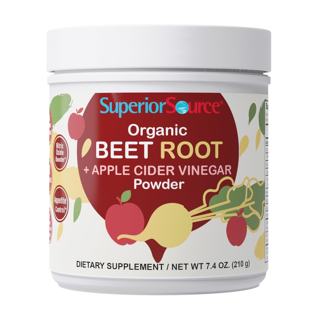 高级源有机甜菜根 & Apple 苹果苹果醋粉 - Nitric Oxide Booster - 支持能量,文摘和心脏健康 - 非GMO - 7.4 oz