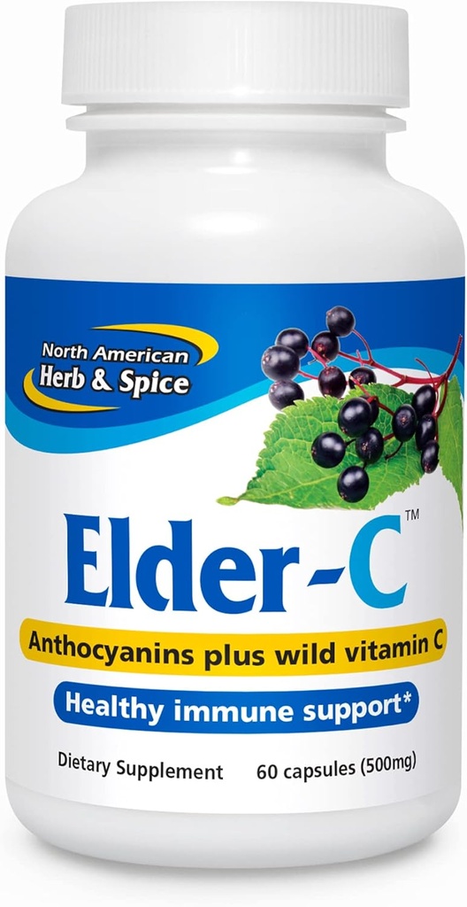 北美洲HERB & SPICE Elder-C - 60 Capsules - 老年莓集中 - 免疫支持,健康呼吸反应 - 包含Oreganol P73 - 非GMO, Gluten Free - 30 services