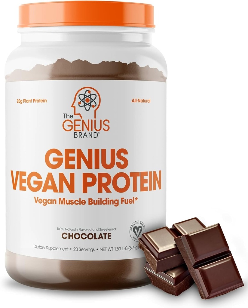 Genius Vegan蛋白粉,巧克力 - 以植物为主的 Lean Muscle Building Shake for Men & Women - Pea & Pumkin 蛋白质源 - 自然裂纹 & Sweetened - 乳品和乳糖自由