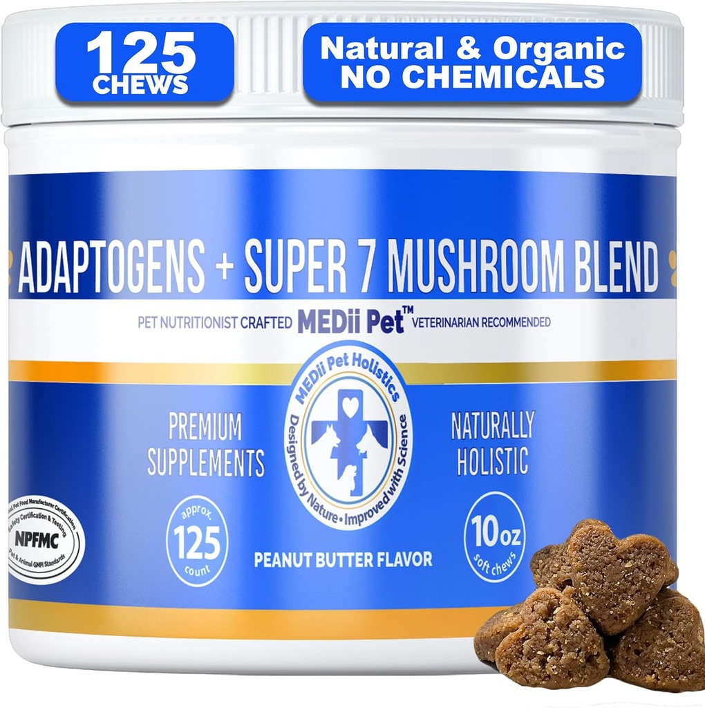 MediiPet 7 蘑菇 Imune Chews - 狗的蘑菇补充剂 - 狗的肉身护卫 弹簧和弹簧 - Reishi,Shiitake, Maitake, Turkish Tail - 促进健康,抗氧化性压力,健康老龄化