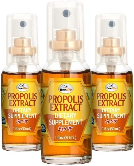蜜蜂生命Propolis Sore Throat Relief Spray - Propolis Spray - 天然免疫支持,帮助平静咳嗽与干燥,痒喉 - 无糖 - 3-Pack