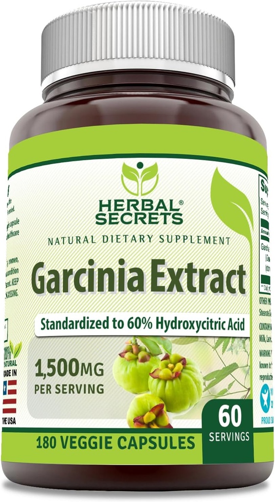 草药秘诀 Garcinia 摘录 补编 | 1500 毫克 | 180 Veggie Capsules | Non-GMO | Gluten-free | | | |  USA  USA